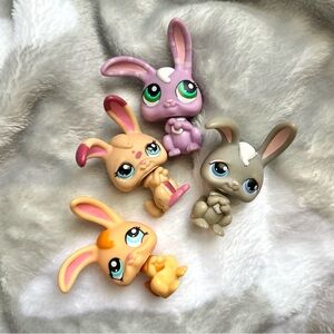 Littlest Pet Shop Bunny Set - Pink, Peach, Gray, Orange
